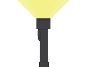 Flashlight. Icon included flashlight with light. Flashlight in flat style.